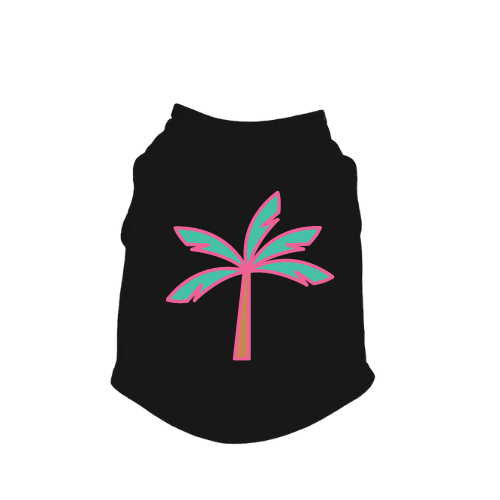Black palm tree tank top with pink and teal palm graphic