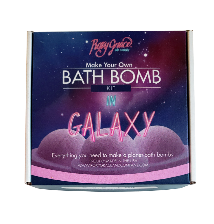 Galaxy bath bomb kit in box with planet and stars graphics