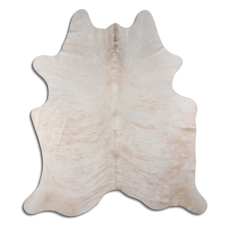 Beige brindle cowhide hair-on rug with irregular shape and two-tone pattern