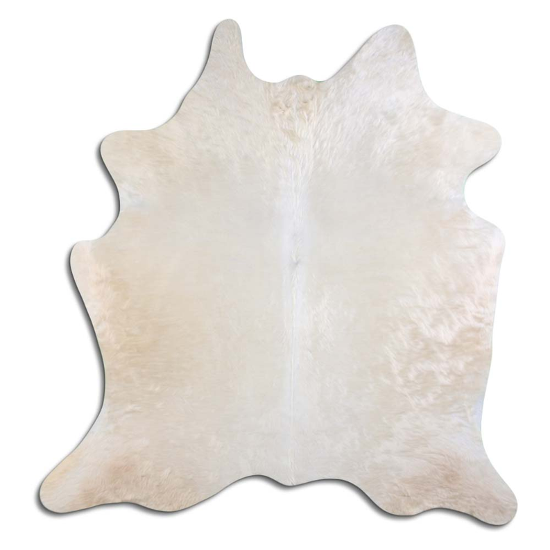 Natural cowhide rug with irregular white hide and soft hair texture