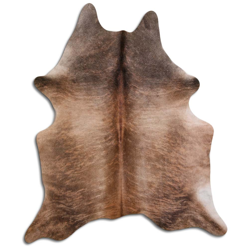 Hair-on cowhide rug, beige brindle pattern with irregular star-like shape