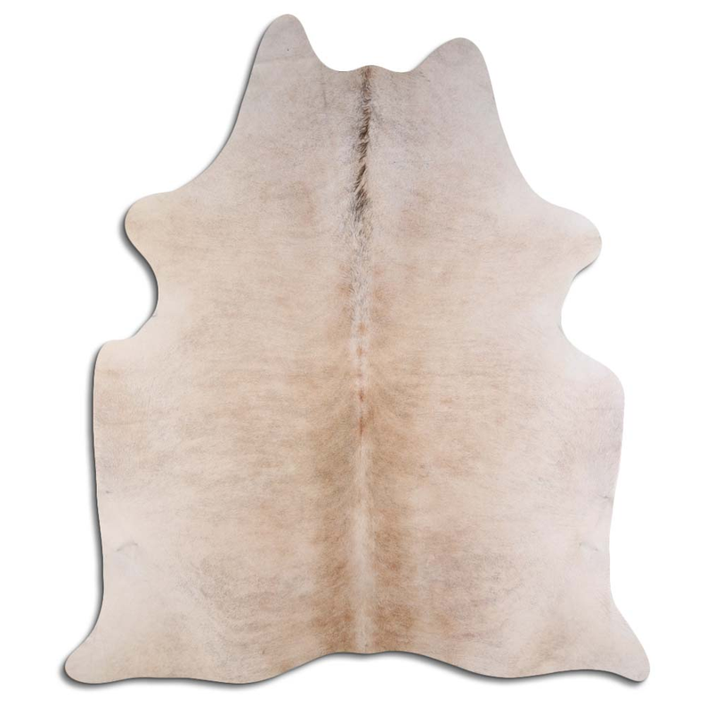 Beige brindle cowhide rug with natural hair, irregular hide shape