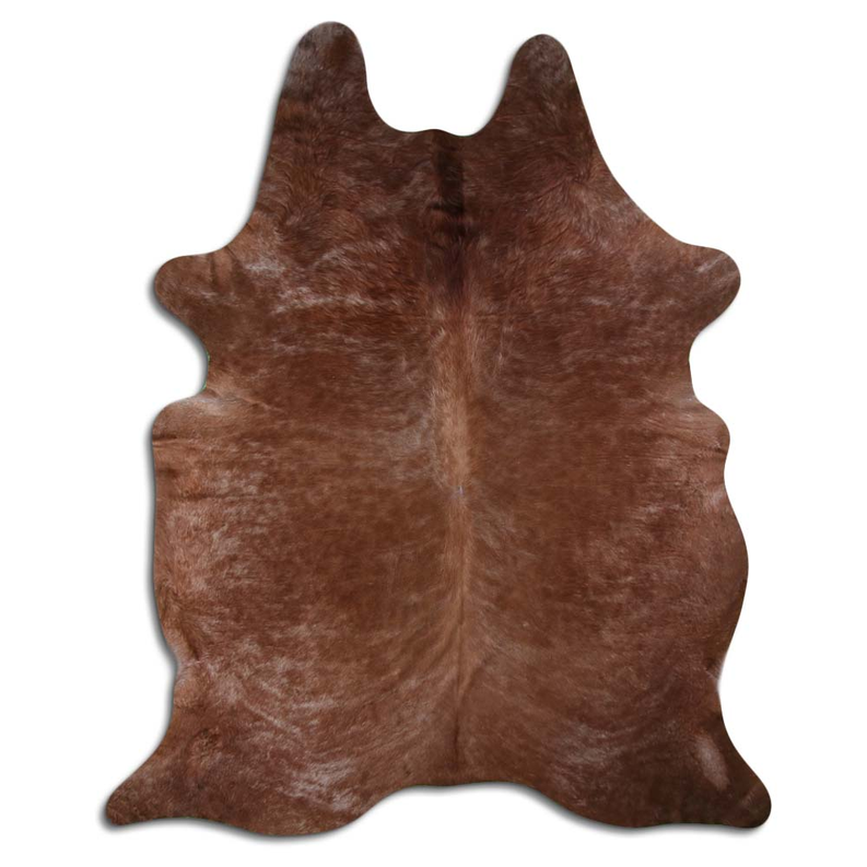 Dark brown cowhide rug with natural hair texture and brindle pattern