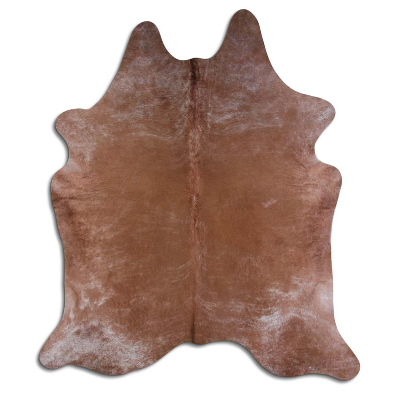 Beige brindle cowhide rug with natural hair, irregular shape