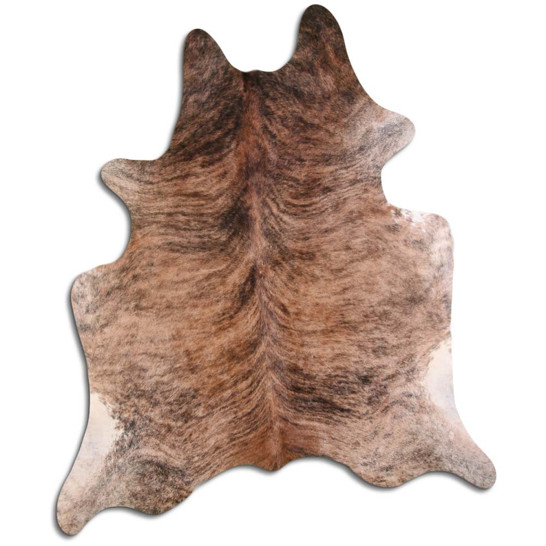 Hair-on cowhide rug, beige and dark brown brindle pattern with irregular edges