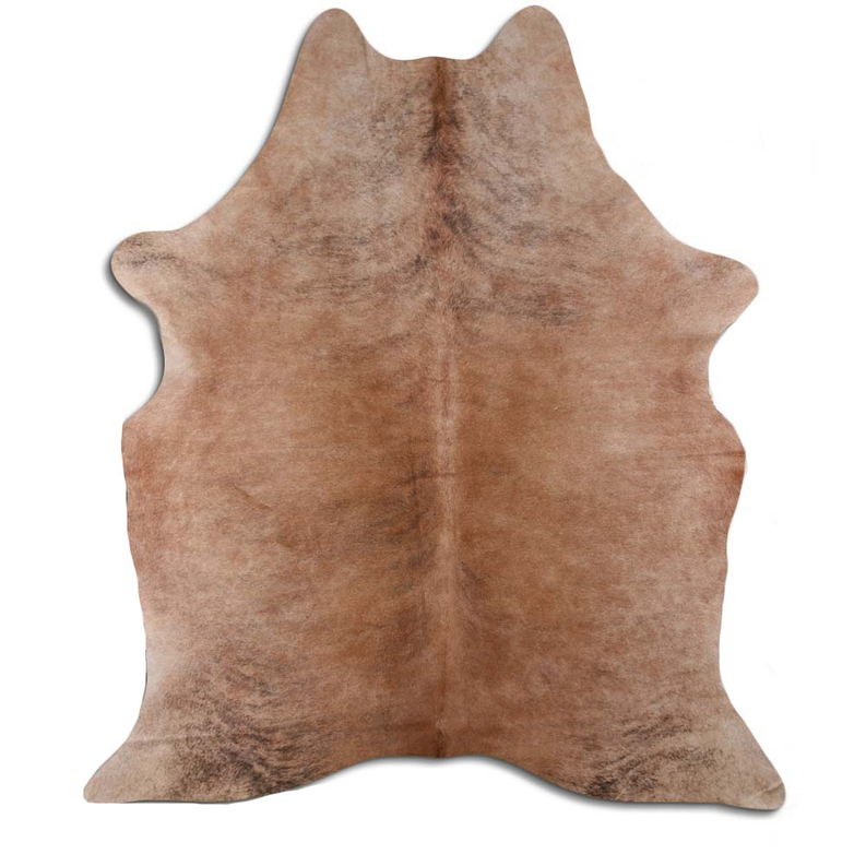 Beige brindle cowhide rug with natural mottled hair pattern