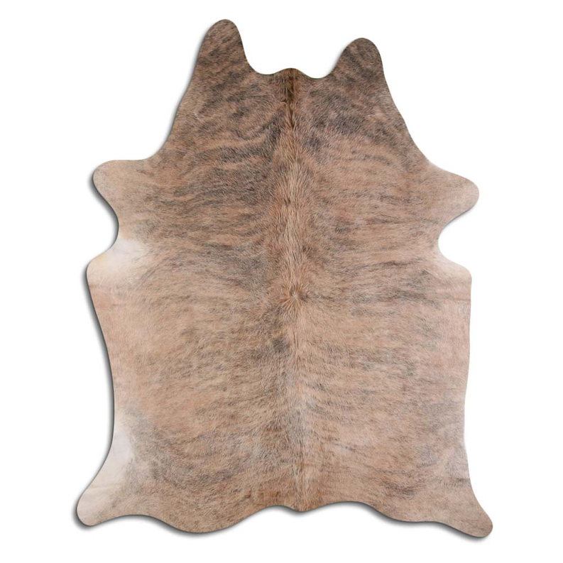 Cowhide rug with natural beige and brown brindle hair, irregular star shape