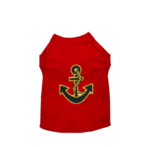 Red sleeveless dog tank top with sailor anchor graphic