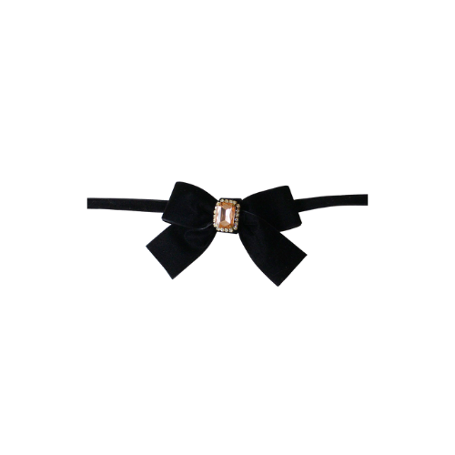Velvet bow necklace with black ribbon bow and square crystal pendant