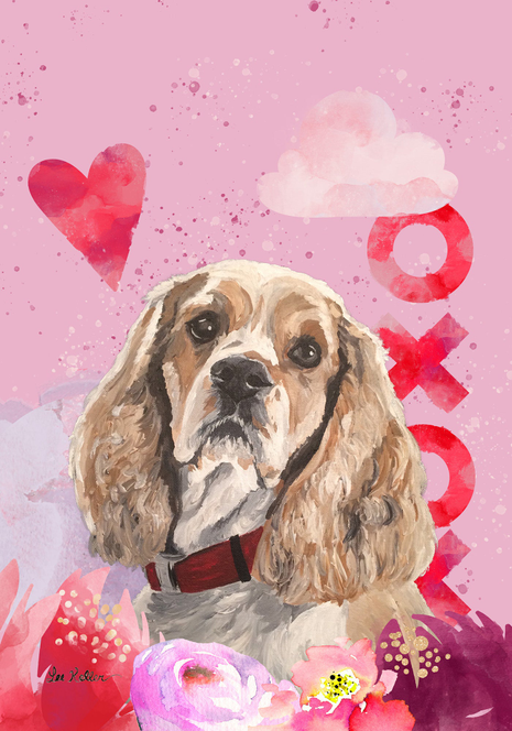 Cocker Spaniel Buff - Hippie Hound Studios Valentines  House and Garden Flags - Outdoor's