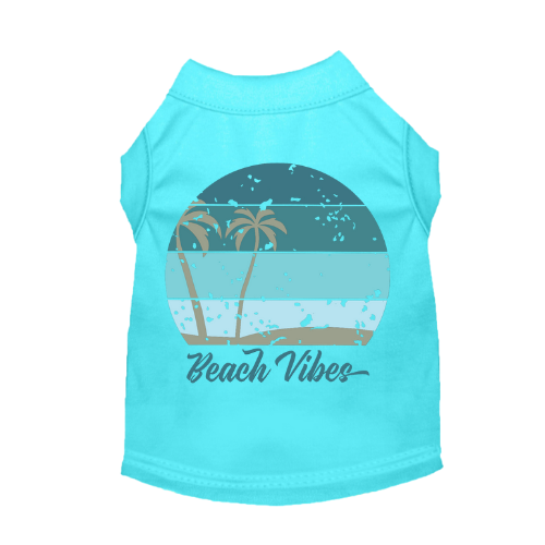 Turquoise T-shirt with beach graphic and "Beach Vibes" text on front