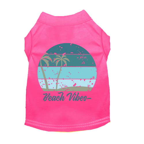 Hot pink tank T-shirt with beach island graphic and 'Beach Vibes' text
