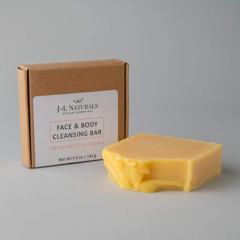 Cleansing bar soap with yellow bar and kraft gift box, face & body label