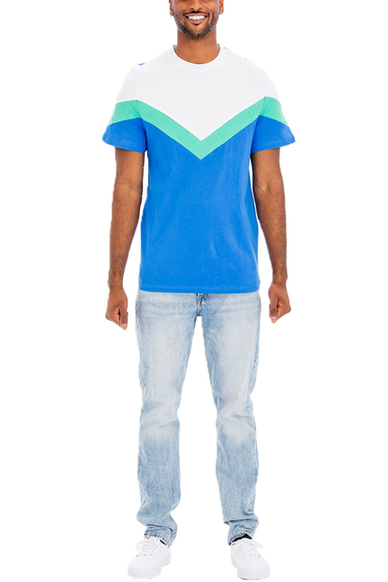 Chevron Color Block Shirt - White Blue / 1 / M - Unisex Fashion