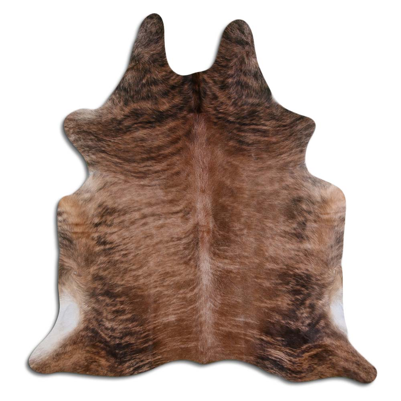 Beige brindle cowhide hair-on rug with irregular multi-toned patches