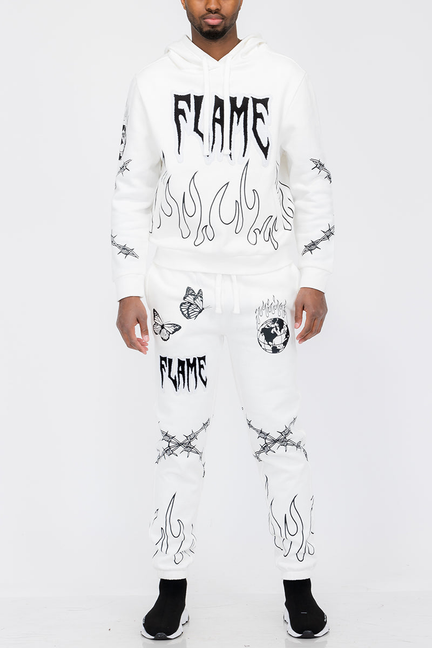 Chenille Flame Sweat Suit - WHITE / 1 / 2XL - Unisex Fashion