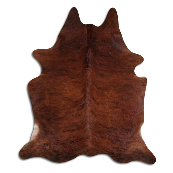 Brindle cowhide rug with natural hair, irregular hide shape