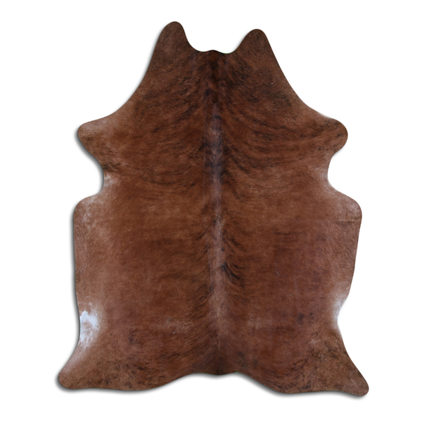 Natural hair-on cowhide rug, medium brindle brown irregular hide