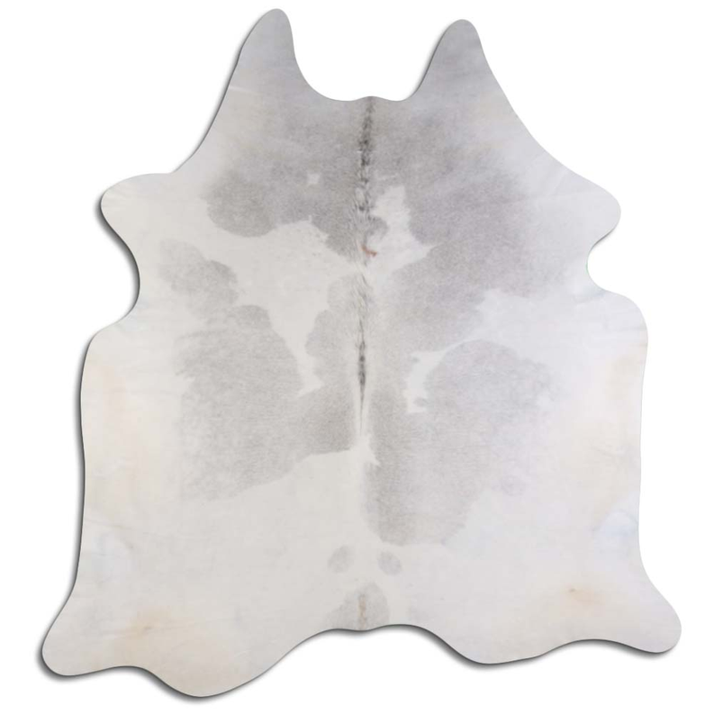 Grey and white natural cowhide hide with hair, irregular shape