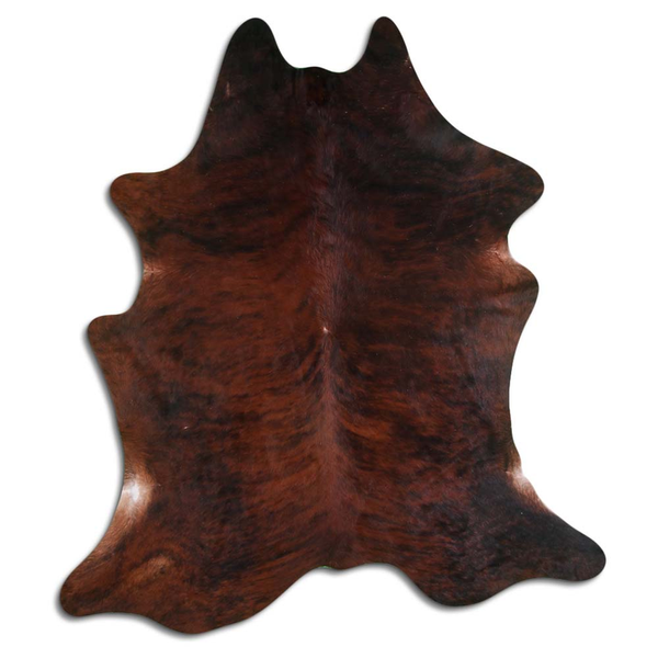 Medium brindle cowhide rug with natural hair, irregular hide shape
