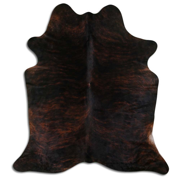 Medium brindle hair-on cowhide rug with dark brown and black patches