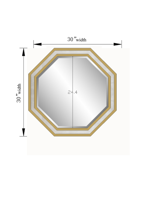 Octagon wall mirror with gold frame; 30 in wide and 30 in tall