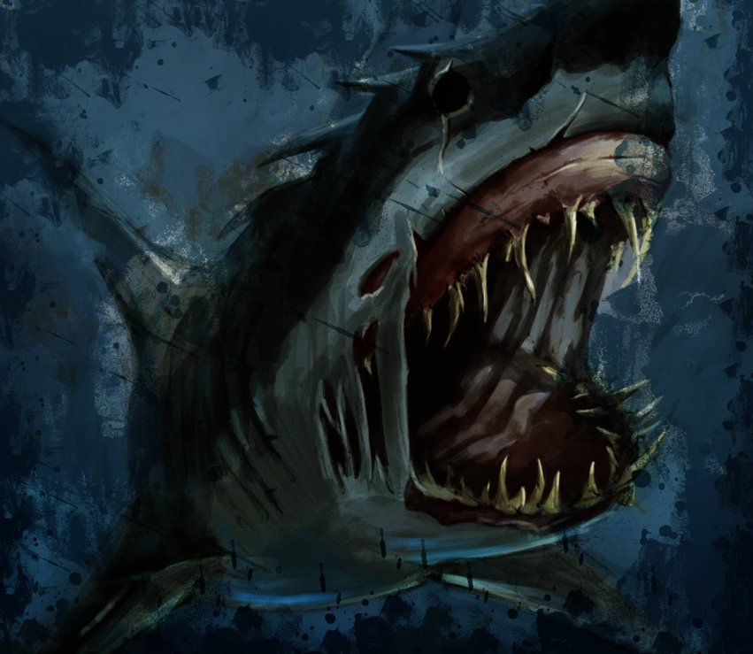 Dark blue tumbler wrap graphic close-up of a monster and teeth, with a straw
