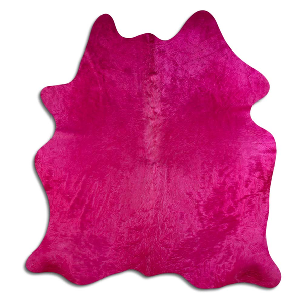 Dyed hair-on cowhide hide rug in hot pink with natural irregular shape