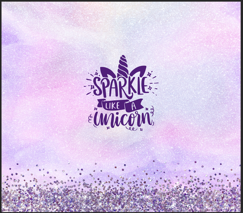 Stainless steel tumbler with purple unicorn sparkle print