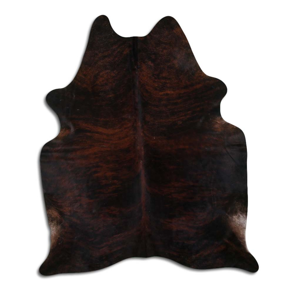 Medium brindle cowhide rug, dark brown and black natural hair pattern hide