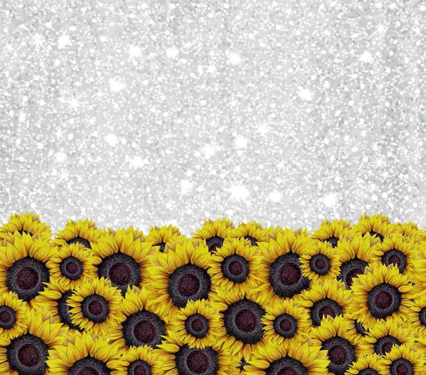 Stainless steel tumbler with bright sunflower pattern and dark centers
