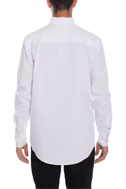 White long-sleeve button-up shirt, back view