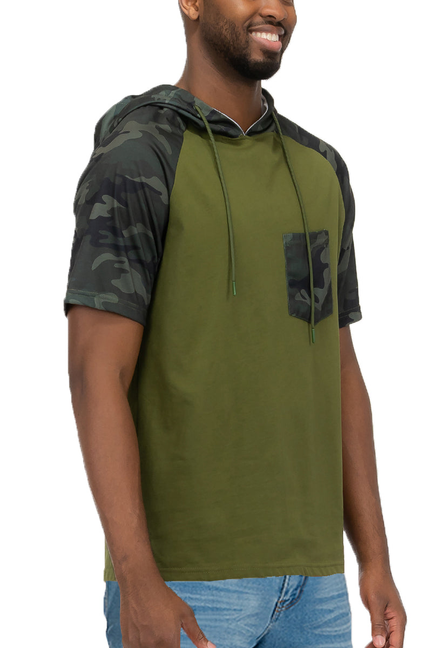 Camo Pocket Hooded Tee - Olive Camo / 1 / L - Unisex Fashion