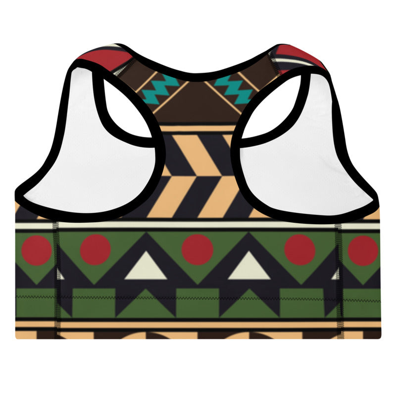 Printed sports bra with geometric pattern, racerback straps and thick underband