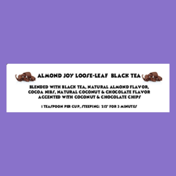 Loose-leaf black tea blend label with brewing directions and flavor notes