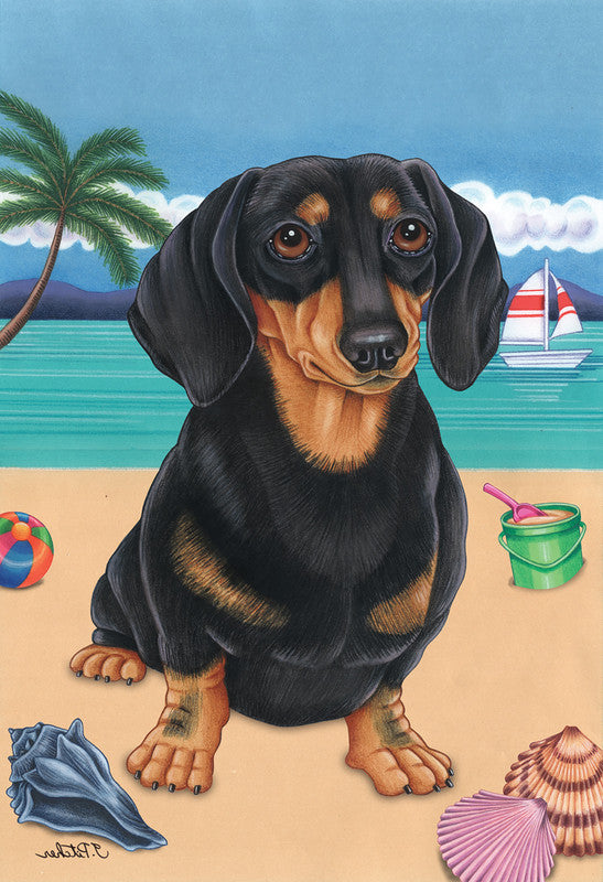 Dog portrait garden flag with black-and-tan dog illustration and floppy ears