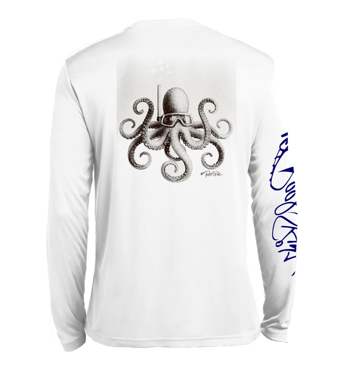 White long-sleeve shirt with dotted octopus graphic on back