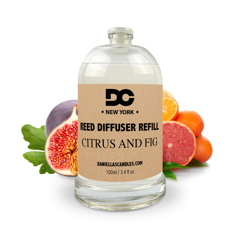 Reed diffuser refill oil bottle, clear glass with beige label, 3.4 oz/100 mL