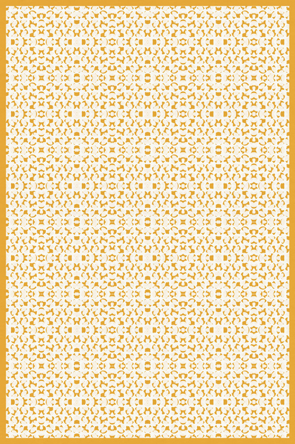 Indoor/outdoor vinyl floor covering featuring yellow, white, and light gray repeating abstract pattern