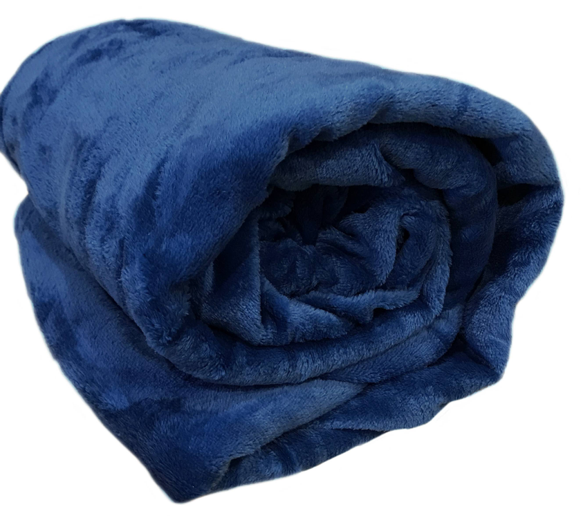 Navy plush throw blanket, tightly rolled fold showing deep pile