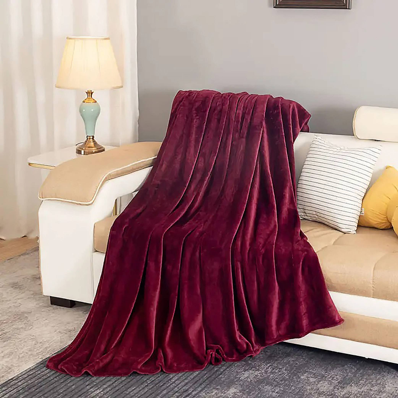 Burgundy Red Soft Plush Warm Cozy Bed Throw Flannel Blanket - Home Decor