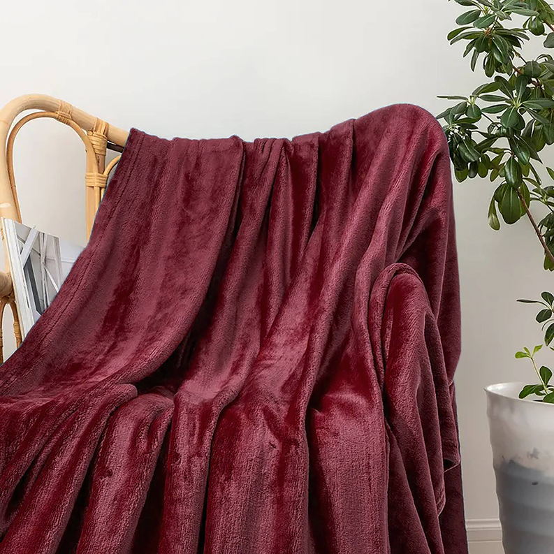 Burgundy Red Soft Plush Warm Cozy Bed Throw Flannel Blanket - Home Decor