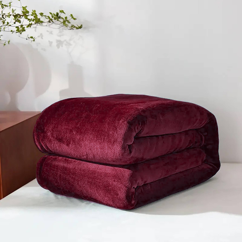 Burgundy Red Soft Plush Warm Cozy Bed Throw Flannel Blanket - Home Decor