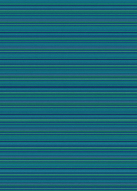 Blue-green striped vinyl floor covering with closely spaced horizontal lines