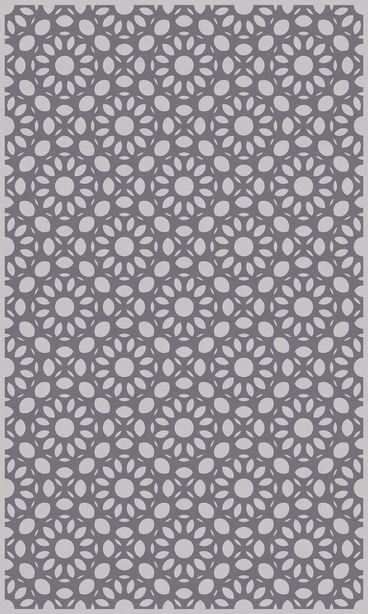 Geometric vinyl floor covering in Dahlia Gray with repeating daisy rosette pattern