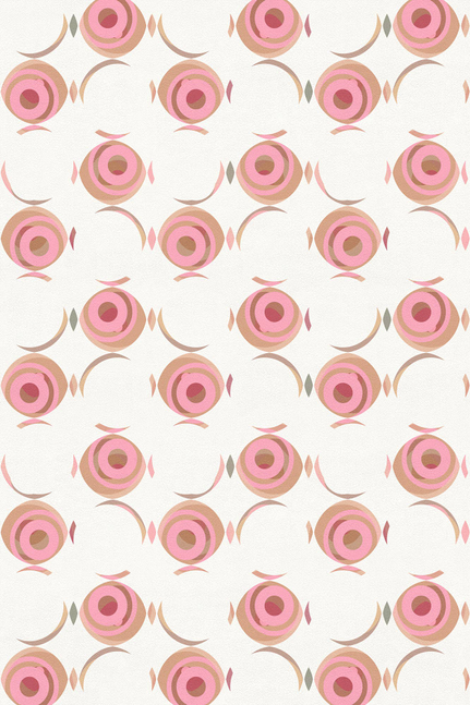 Rosebud geometric vinyl floor covering with repeating rosebud circular pattern in pink