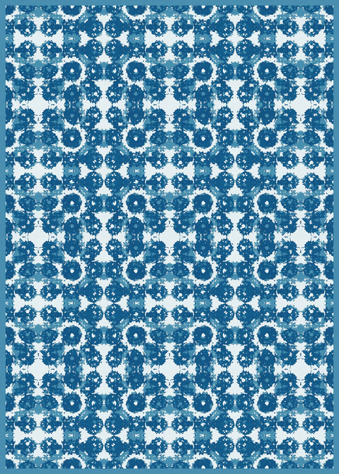 Blue patterned vinyl floor covering with circular rings in repeating rows