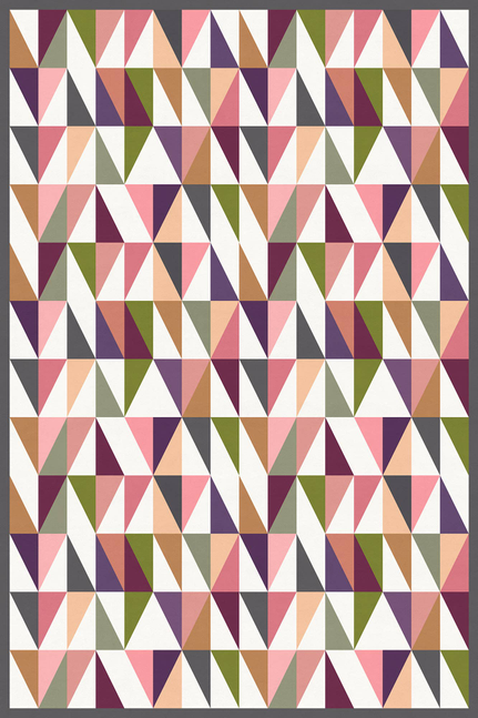 Geometric vinyl floor covering with multicolor triangle pattern