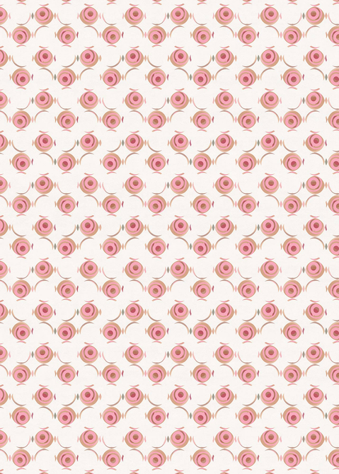 Geometric vinyl floor covering in rosebud with scattered pink ring pattern