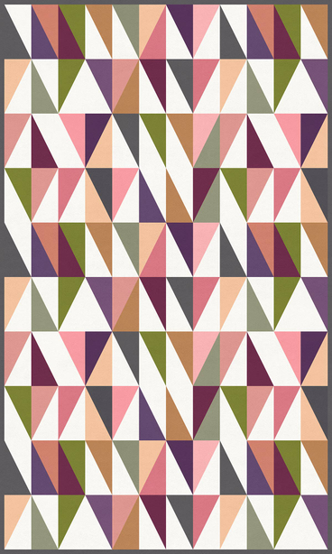 Indoor/outdoor vinyl floor covering with repeating geometric blocks and triangles.